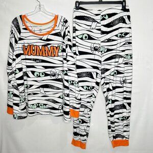 Celebrate Halloween Women’s Pajama Set sz 3X 2 Piece Mummy White Orange